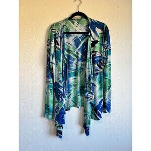 Complements Women's Blue Green Open Front Long Sleeve Cardigan Wrinkle Resistant